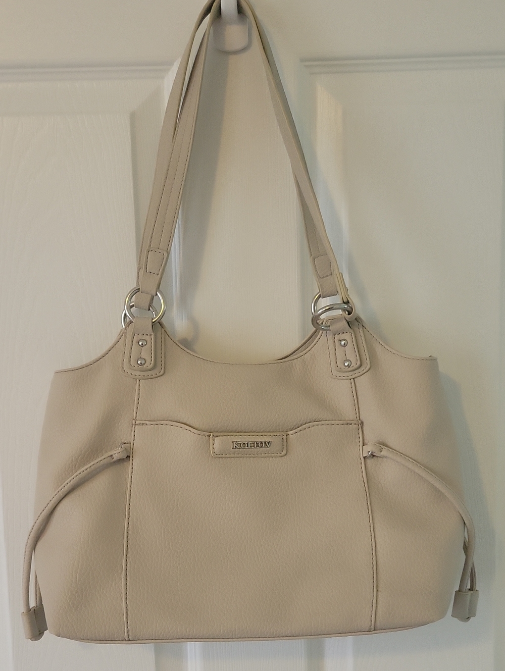 Koltov Cream Shoulder Tote with Silver Hardware